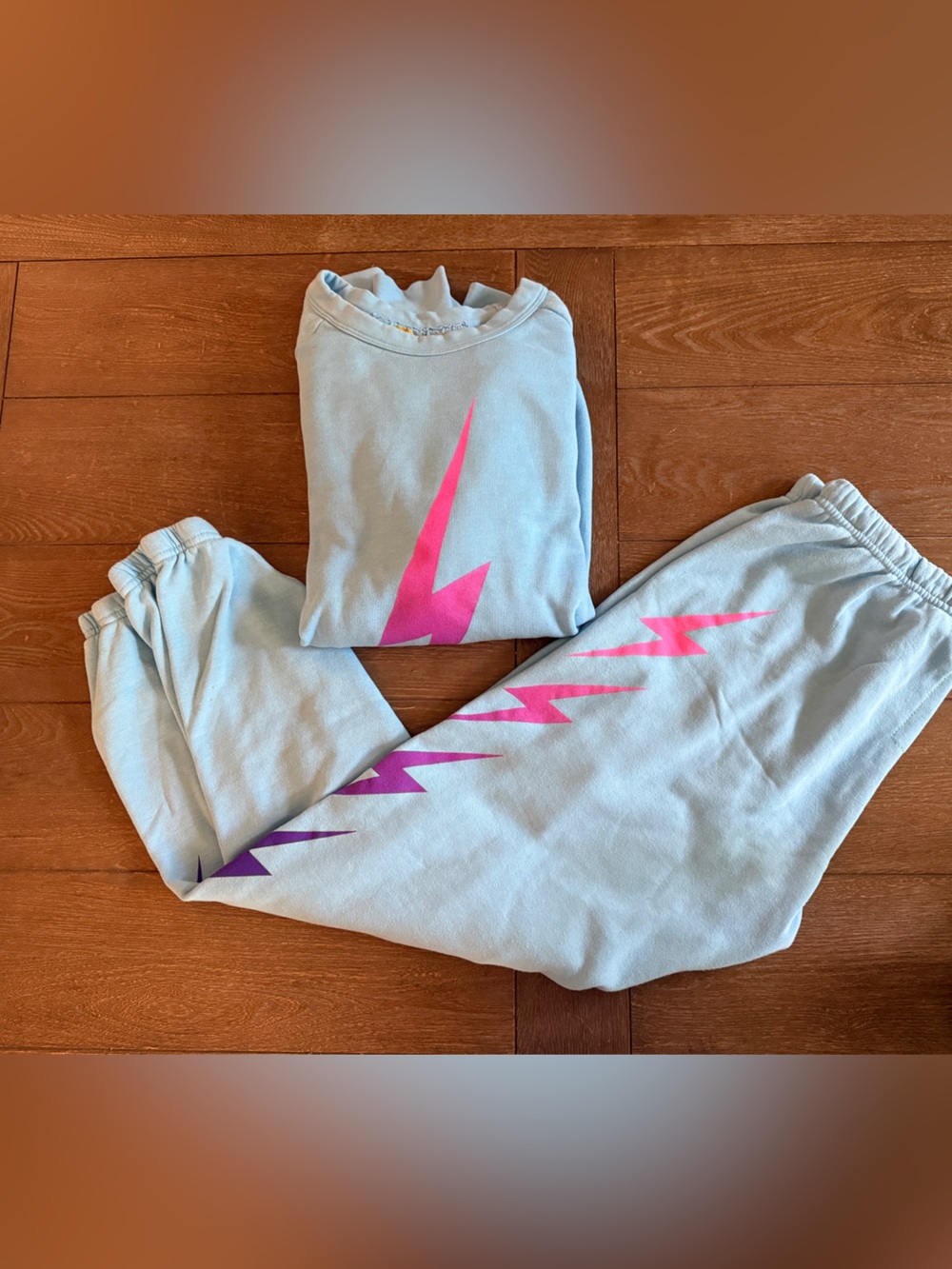 Aviator Nation Bolt Sweatshirt & Sweatpants Set Blue Pink Purple Large